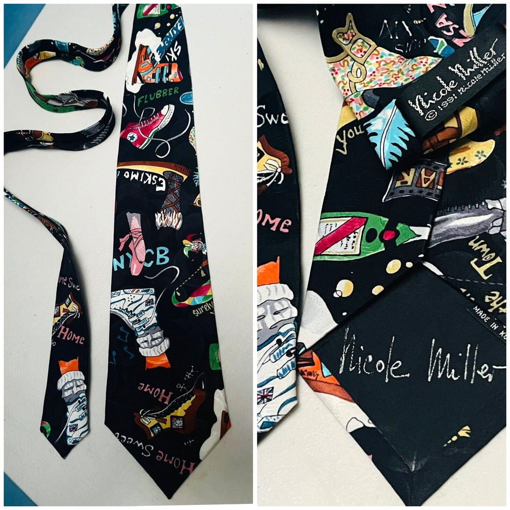 Flubber Converse Ballet Heels Shoes Artist Signed Nicole Miller Silk Neck Tie